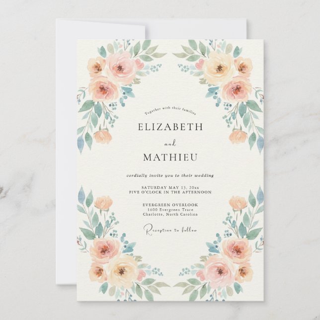Convite Casamento com Coroa de Alperce e Periwinkle (Frente)
