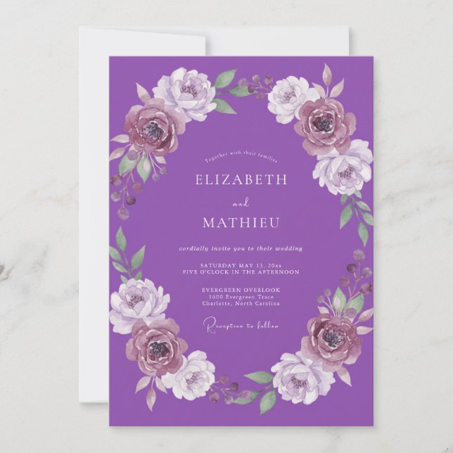 Convite Casamento com Coroa de Ametista (Frente)