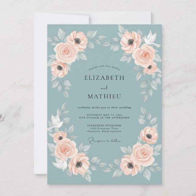Convite Casamento com Coroa de Apricot Slate (Frente)