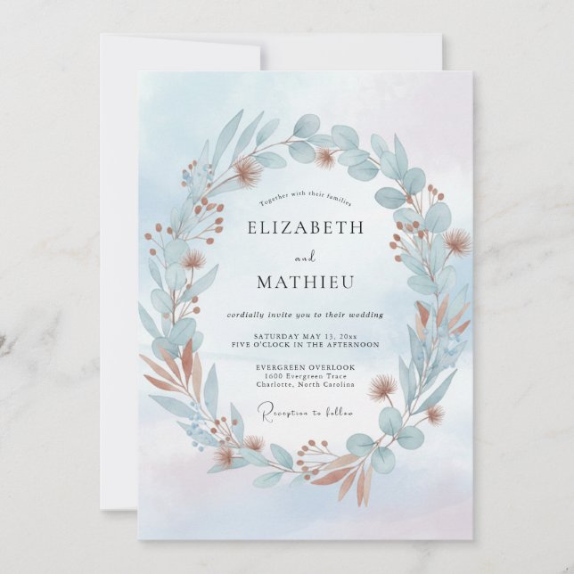 Convite Casamento com Coroa de Aqua Cobre (Frente)