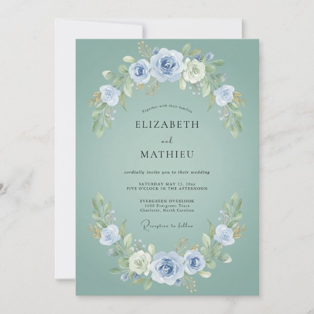Convite Casamento com Coroa de Aqua Empoeirada (Frente)