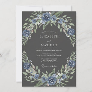 Convite Casamento com Coroa de Ardósia Azul Artisanal