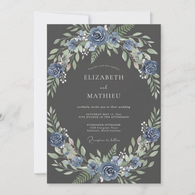 Convite Casamento com Coroa de Ardósia Azul Artisanal (Frente)