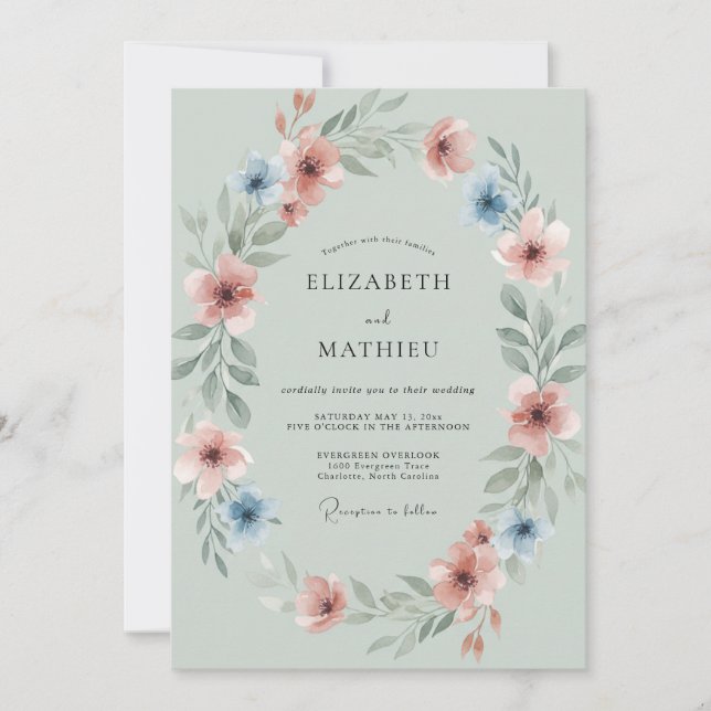 Convite Casamento com Coroa de Ardósia Malva (Frente)