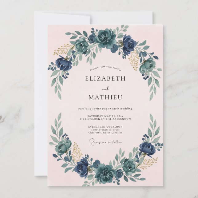 Convite Casamento com Coroa de Azul Bege (Frente)
