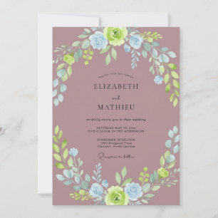 Convite Casamento com Coroa de Azul Mauve Empoeirado
