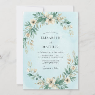 Convite Casamento com Coroa de Azul Pó