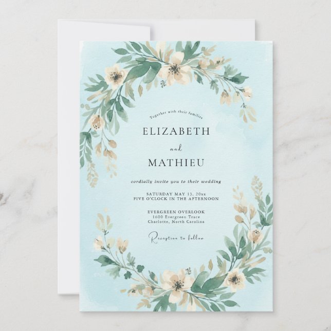 Convite Casamento com Coroa de Azul Pó (Frente)