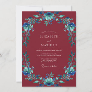 Convite Casamento com Coroa de Azure Marinho Suave