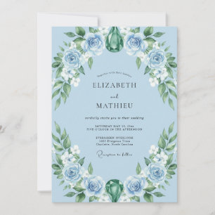 Convite Casamento com Coroa de Branco Cerúleo