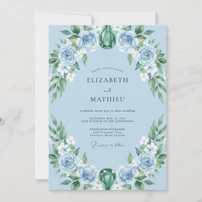 Convite Casamento com Coroa de Branco Cerúleo (Frente)