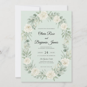 Convite Casamento com Coroa de Branco Hortelã