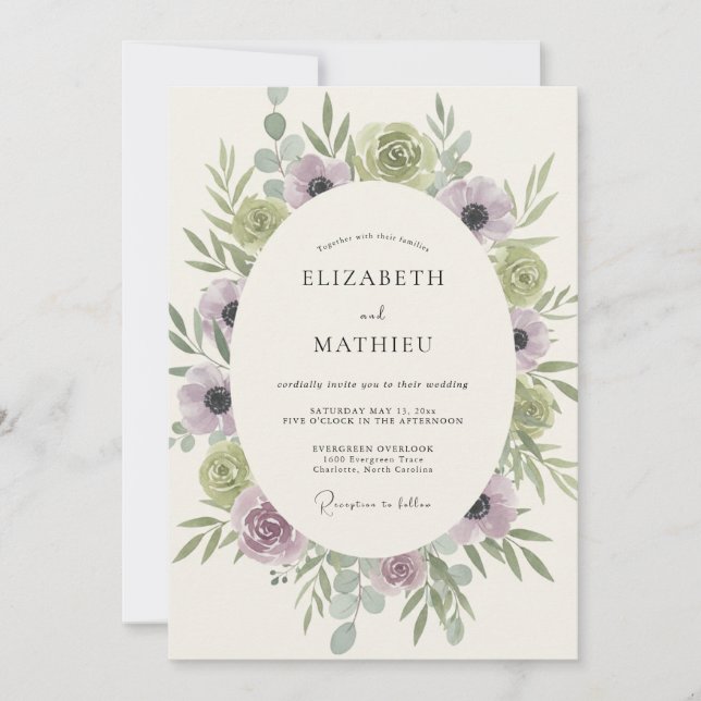 Convite Casamento com Coroa de Celadão Lilás (Frente)