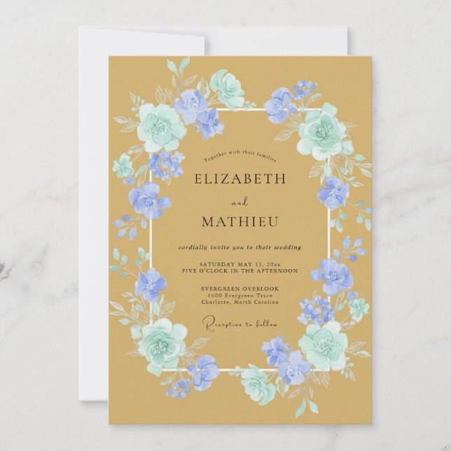 Convite Casamento com Coroa de Celadão Mostarda (Frente)