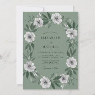 Convite Casamento com Coroa de Celadon Branco