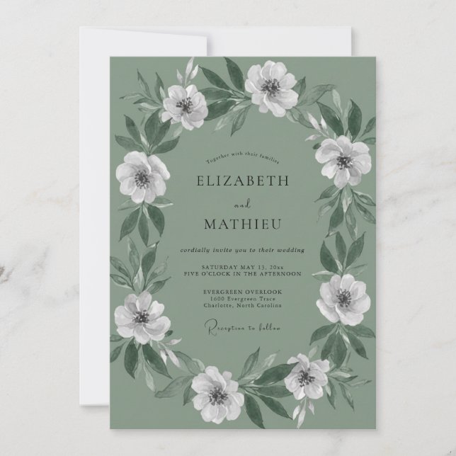 Convite Casamento com Coroa de Celadon Branco (Frente)