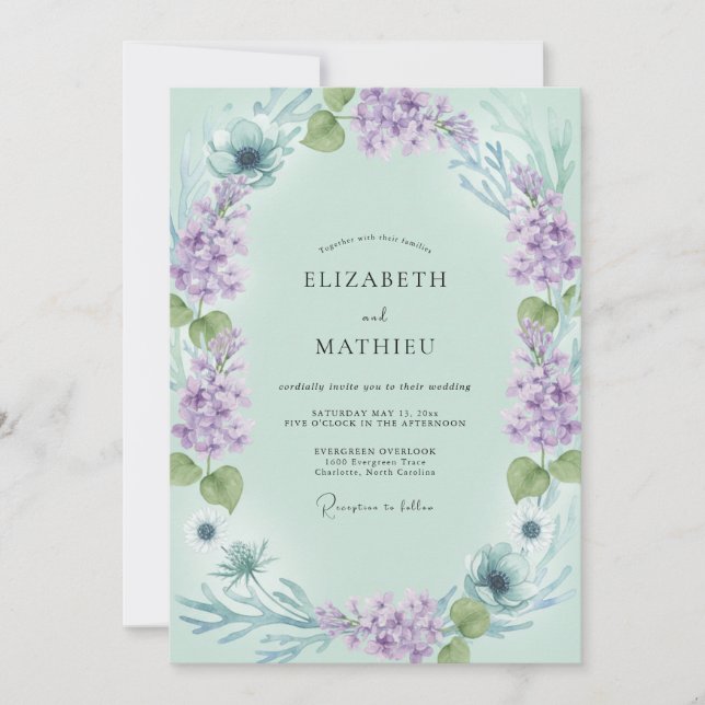 Convite Casamento com Coroa de Celadon Violeta (Frente)