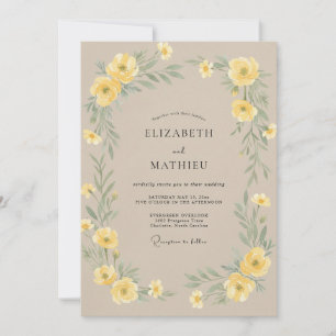 Convite Casamento com Coroa de Champanhe Amarelo