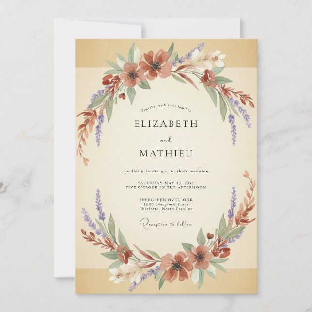 Convite Casamento com Coroa de Champanhe Enferrujada (Frente)
