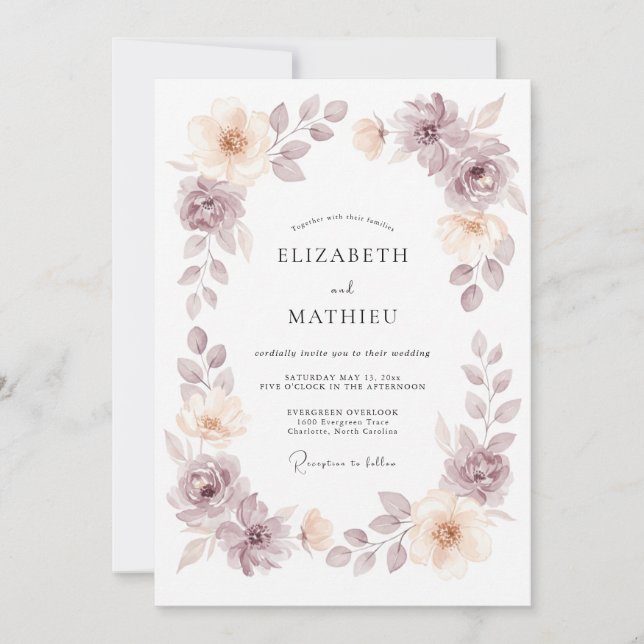 Convite Casamento com Coroa de Champanhe Rosa (Frente)