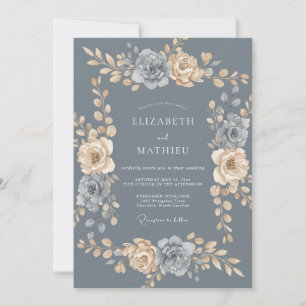 Convite Casamento com Coroa de Champanhe Slate Antique