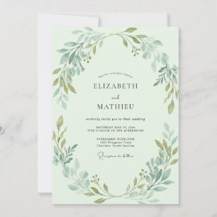 Convite Casamento com Coroa de Folhas de Hortelã