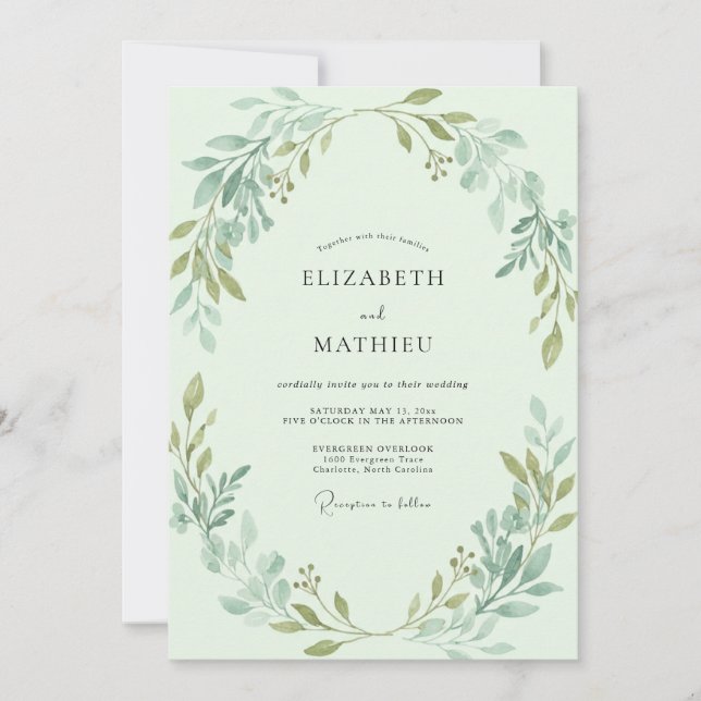 Convite Casamento com Coroa de Folhas de Hortelã (Frente)