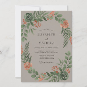 Convite Casamento com Coroa de Folhas de Pêssego