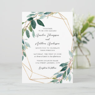 Convite Casamento com Coroa de Folhas Modernas