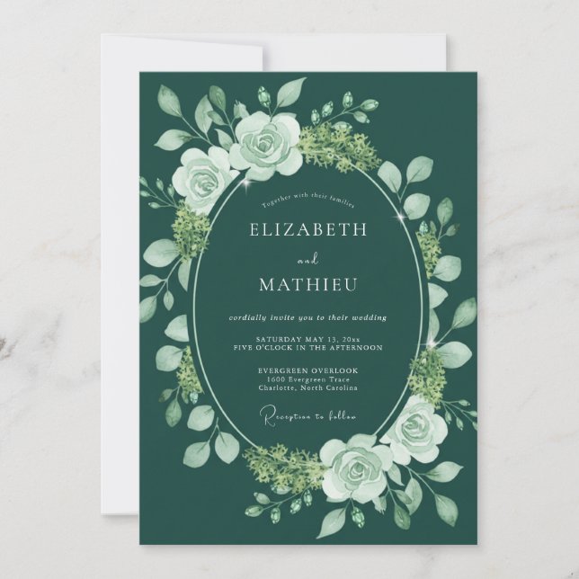 Convite Casamento com Coroa de Hortelã Azul (Frente)