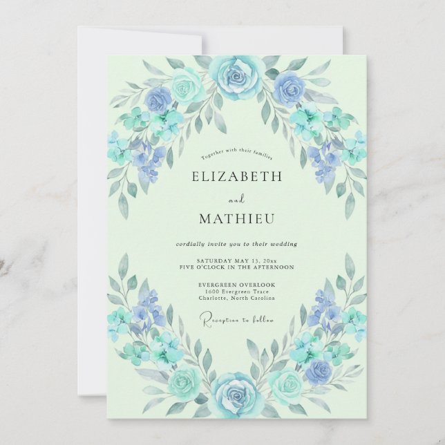 Convite Casamento com Coroa de Hortelã Azure (Frente)