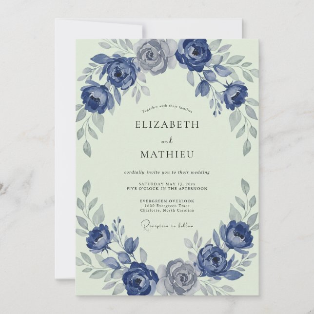 Convite Casamento com Coroa de Hortelã Índigo (Frente)