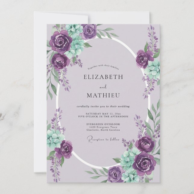 Convite Casamento com Coroa de Hortelã Roxa (Frente)