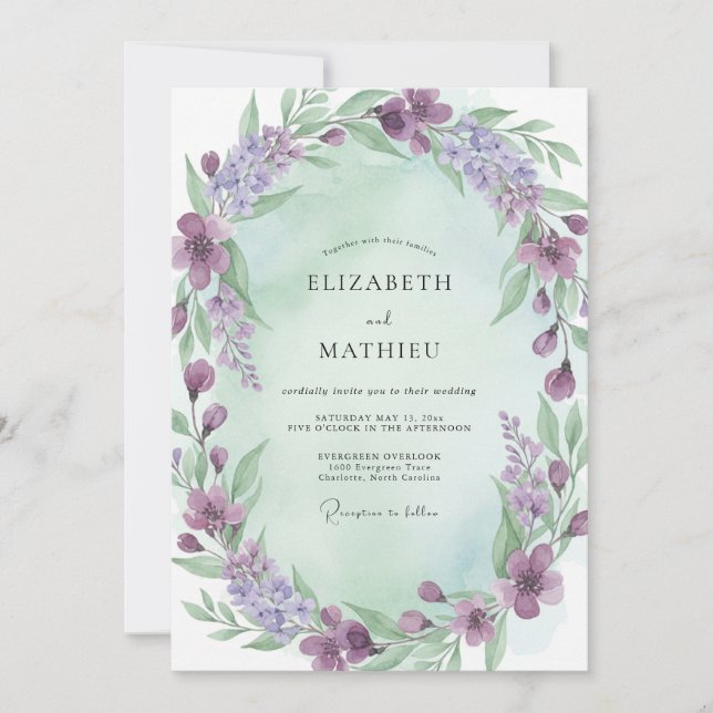 Convite Casamento com Coroa de Hortelã Violeta (Frente)