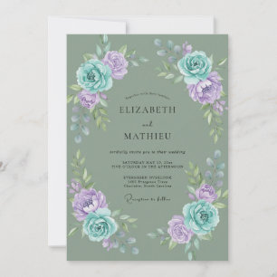 Convite Casamento com Coroa de Lavanda Aqua