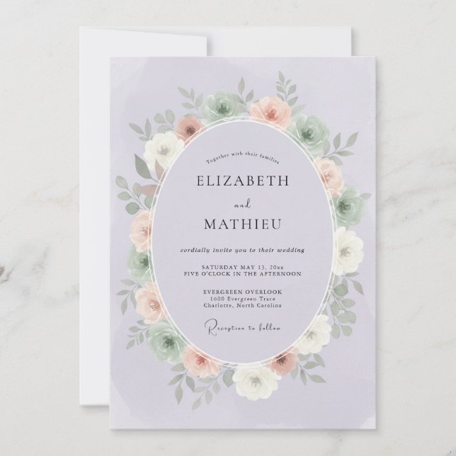 Convite Casamento com Coroa de Lavanda Pastel (Frente)
