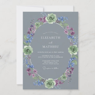 Convite Casamento com Coroa de Lavanda Slate