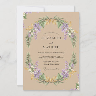 Convite Casamento com Coroa de Lilás Bege