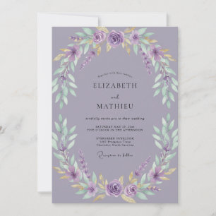 Convite Casamento com Coroa de Lilás Desbotado