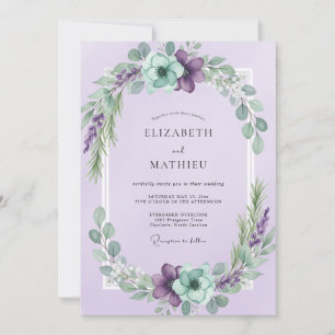 Convite Casamento com Coroa de Lilás e Hortelã