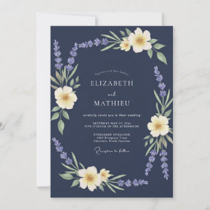 Convite Casamento com Coroa de Lilás Navy