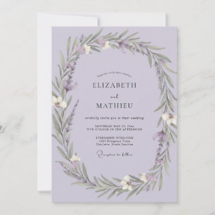 Convite Casamento com Coroa de Lilás Pálido