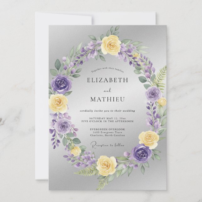 Convite Casamento com Coroa de Lilás Prateado (Frente)
