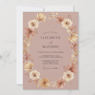Convite Casamento com Coroa de Lilás Rosa Empoeirado