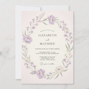 Convite Casamento com Coroa de Lilás Suave
