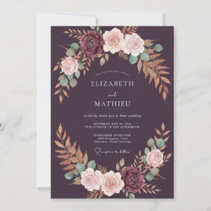 Convite Casamento com Coroa de Luxo Roxo Fundo