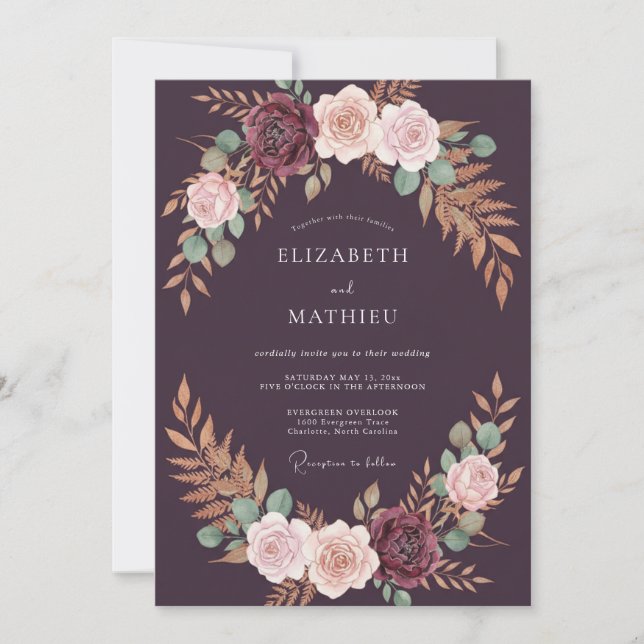 Convite Casamento com Coroa de Luxo Roxo Fundo (Frente)