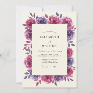 Convite Casamento com Coroa de Magenta Ameixa