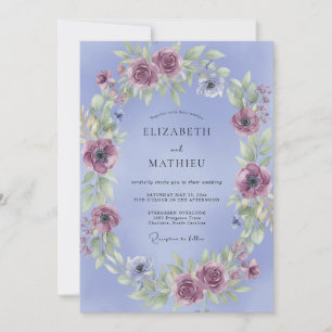 Convite Casamento com Coroa de Malva Azulada