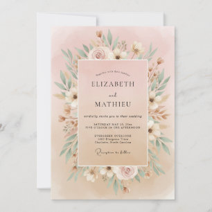 Convite Casamento com Coroa de Marfim Rosado